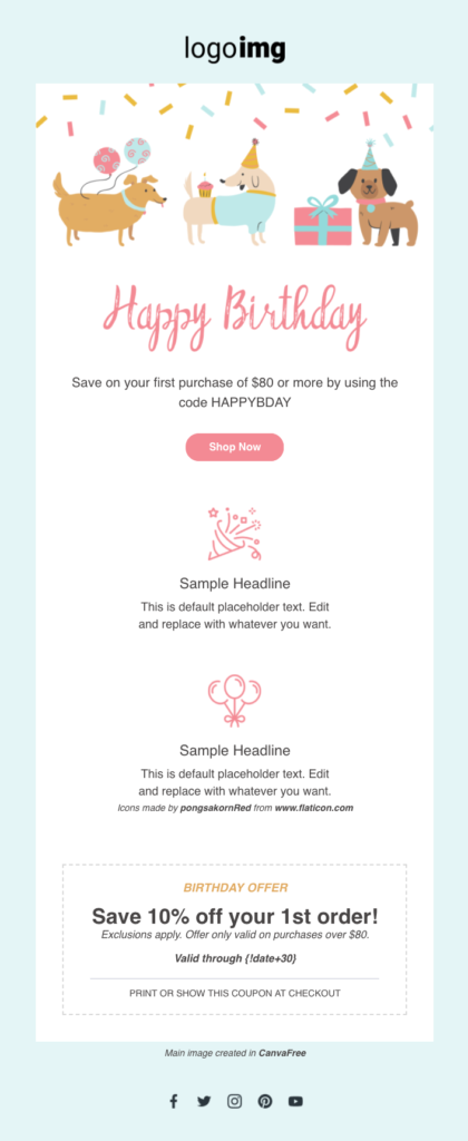 Birthday email template from AWeber