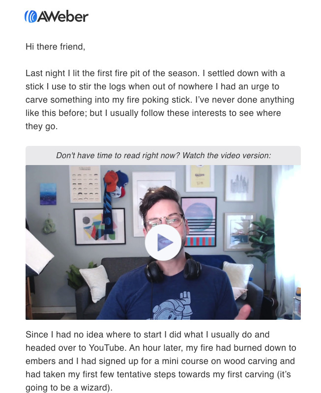 AWeber email summarizing an email in a video