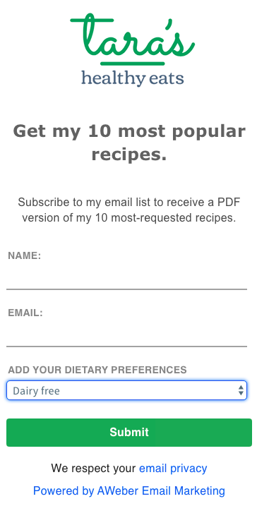 Sign up form example with drop down menu