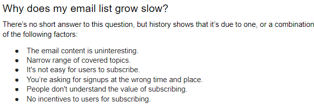 question - why does my email list grow slow
