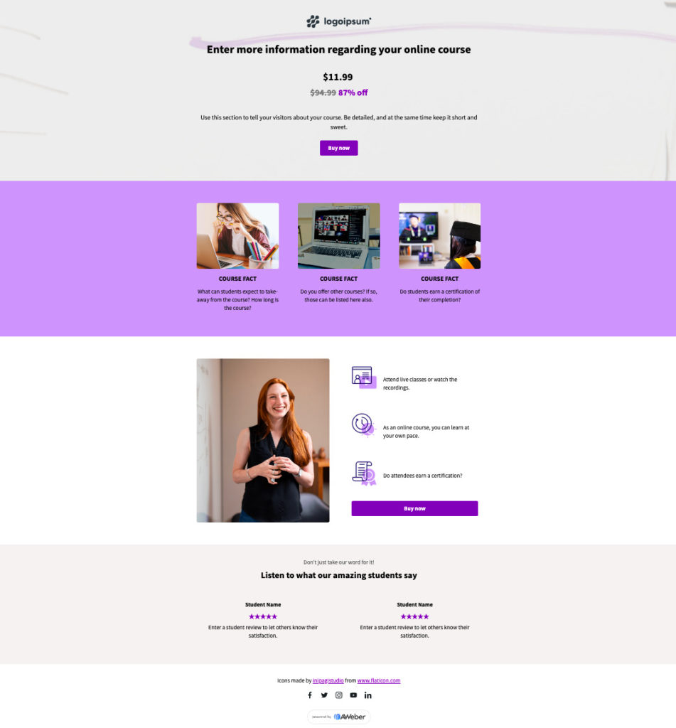 online course landing page template
