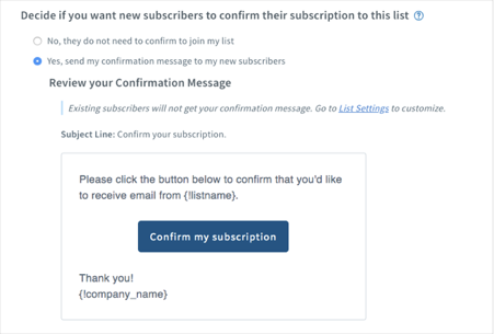 Opt in confirmation message