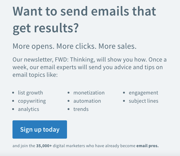 newsletter landing page example