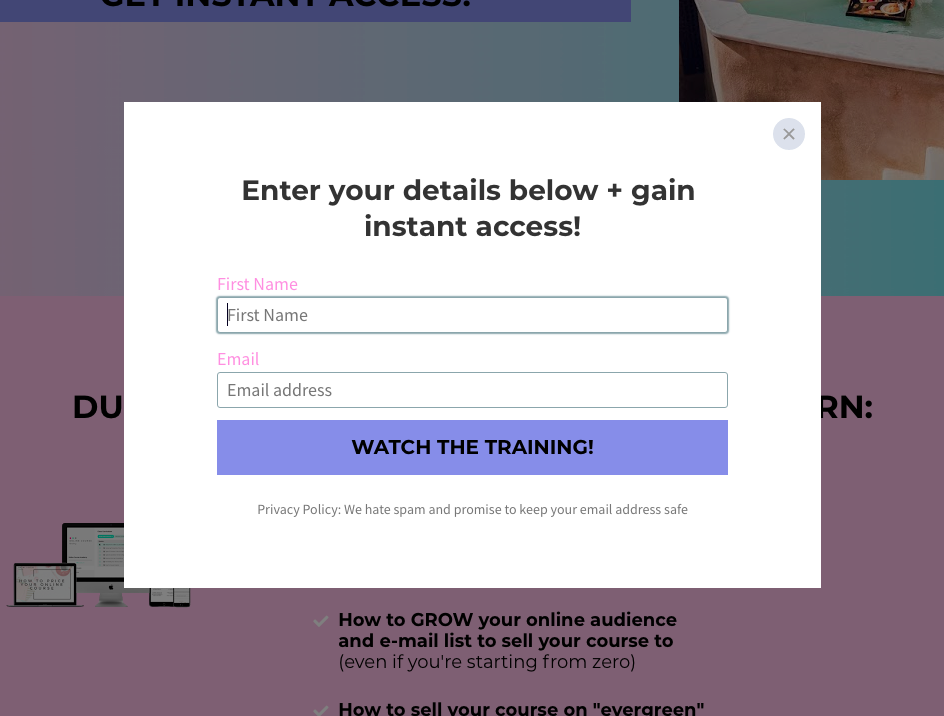 on-click pop-up form example