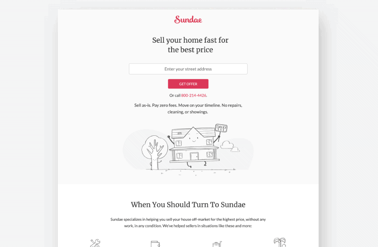 Landing page example from Sundae
