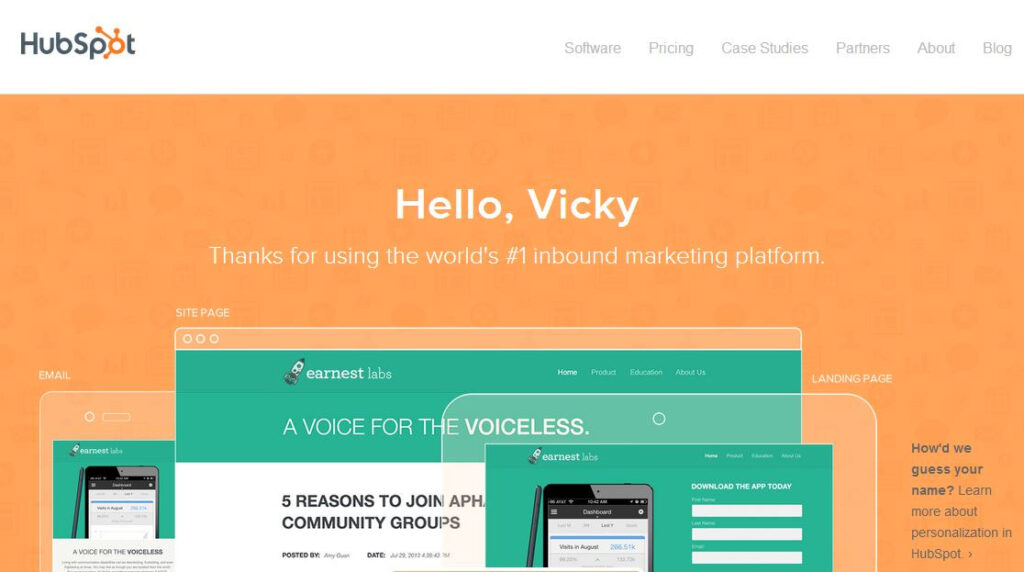 Landing page from HubSpot using personalization