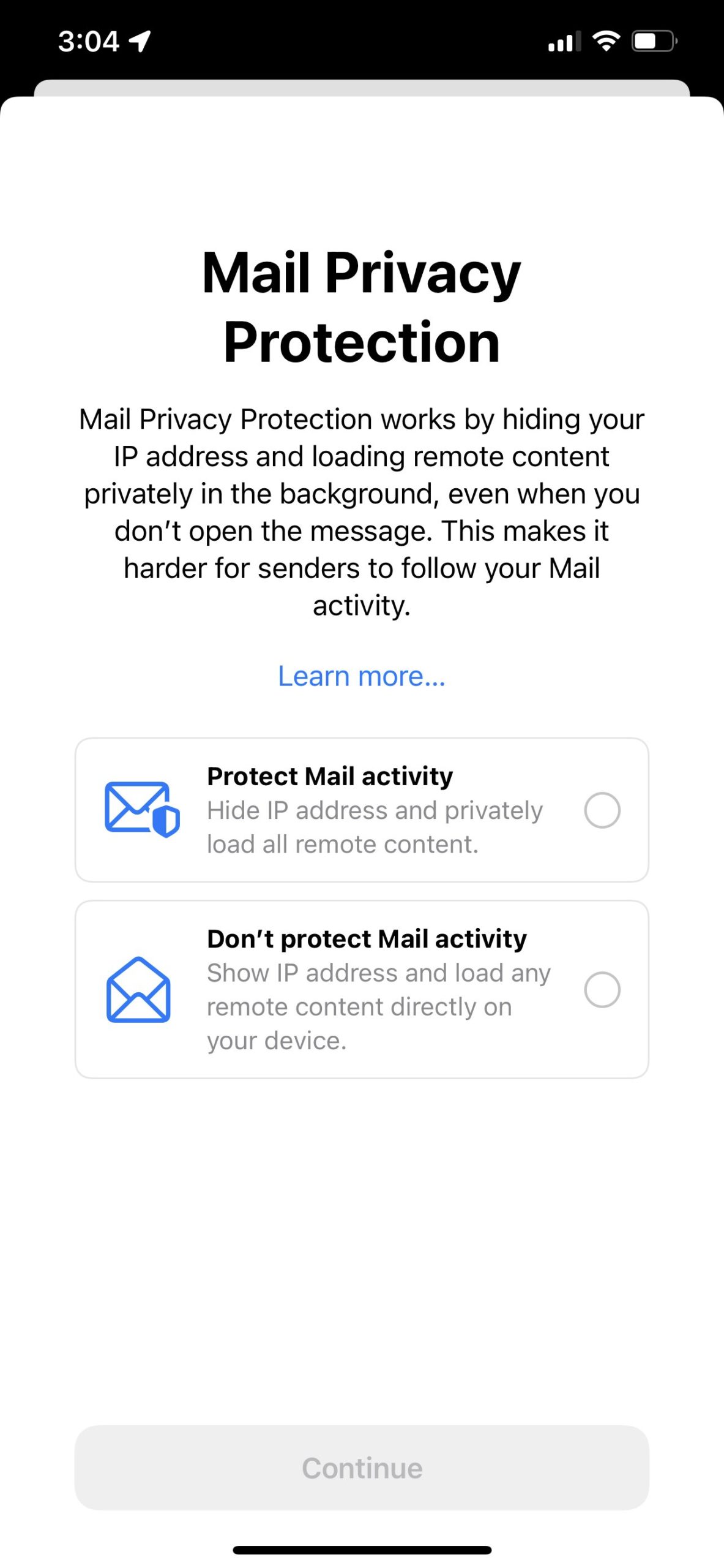 Apple's new "Mail Privacy Protection" settings.