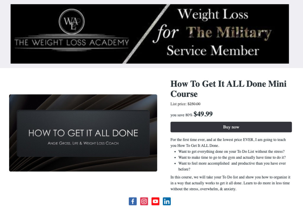 Landing page example from The Weight Loss Academy