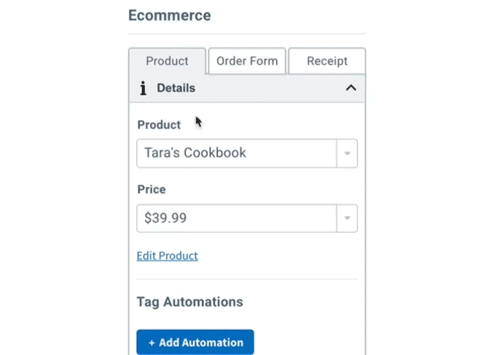GIF showing how to publish ecommerce receipt landing page