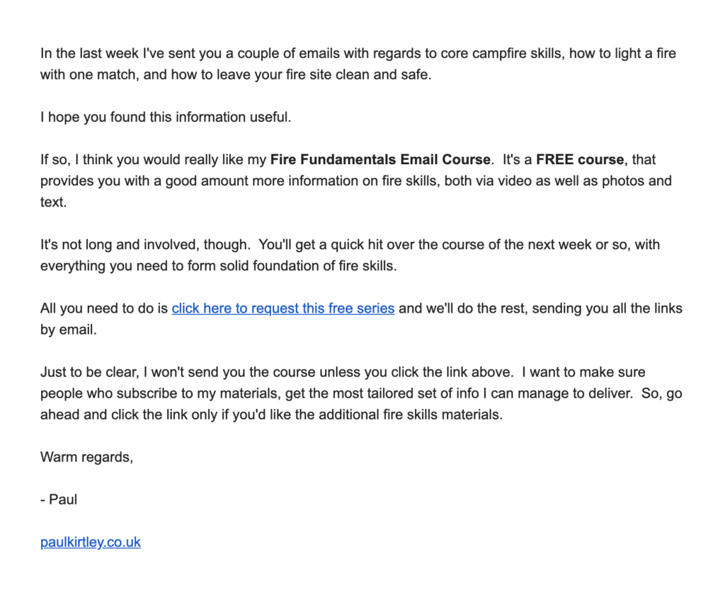 Email sample for a free mini course