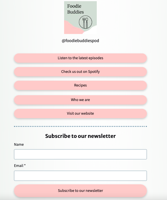 Linktree example from Foodie Buddies