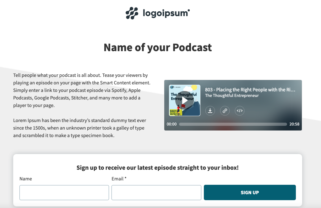 podcast landing page template