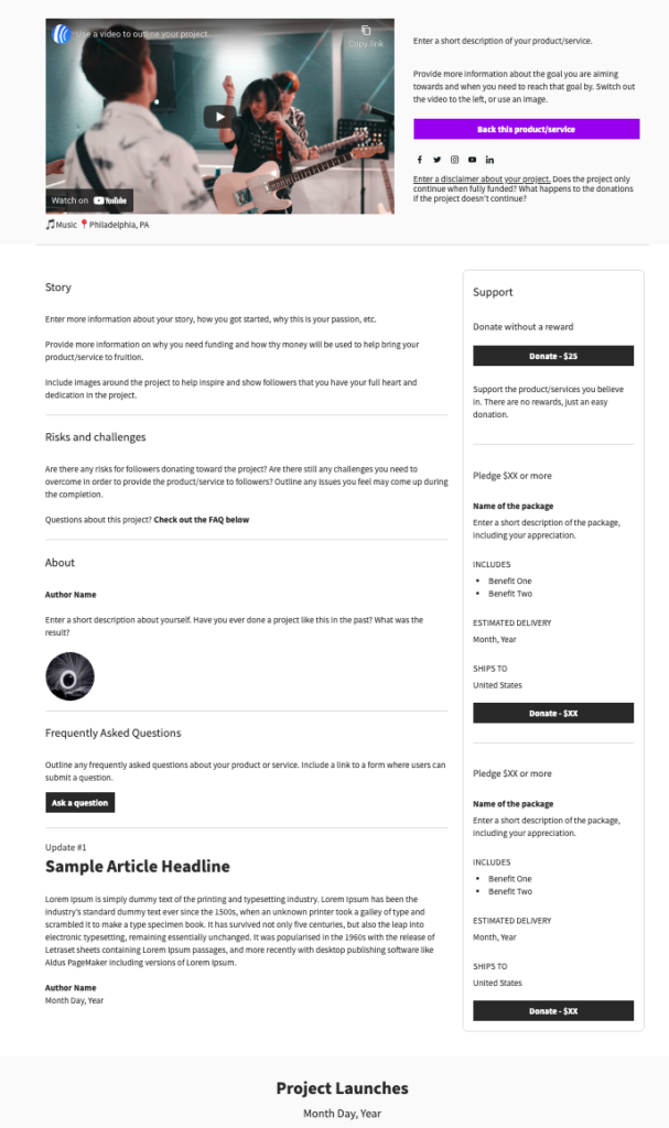 crowd funding landing page template