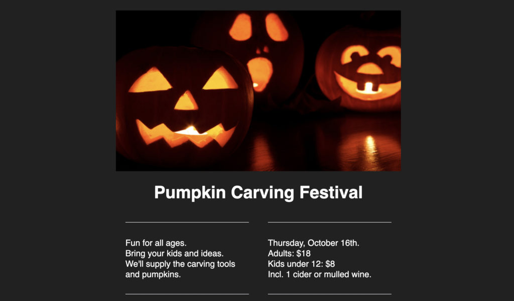 Dark background template with an image with pumpkins and text that says "Pumpkin Carving Festival."