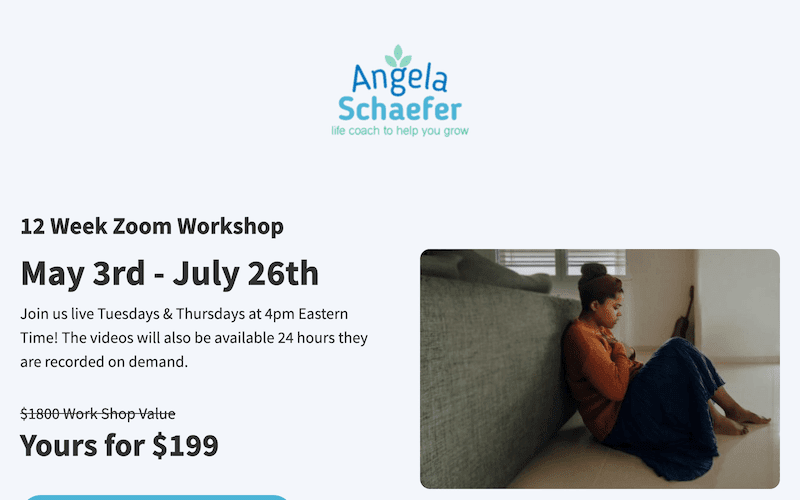 Example for what is a landing page? A page presenting a 12 week zoom workshop.