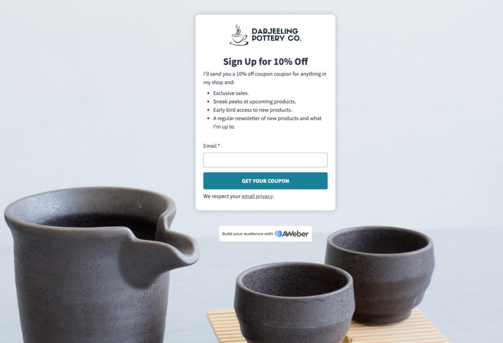 Etsy email sign up landing page