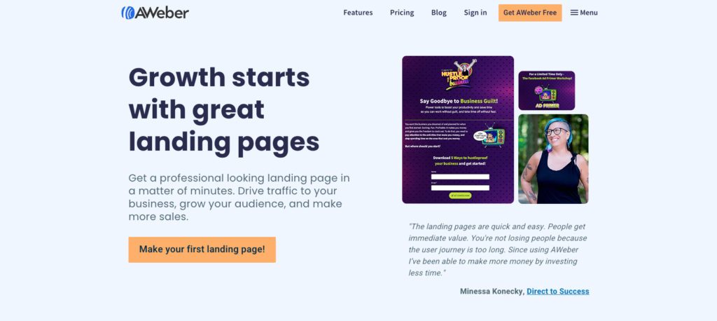 AWeber's landing page builder platform