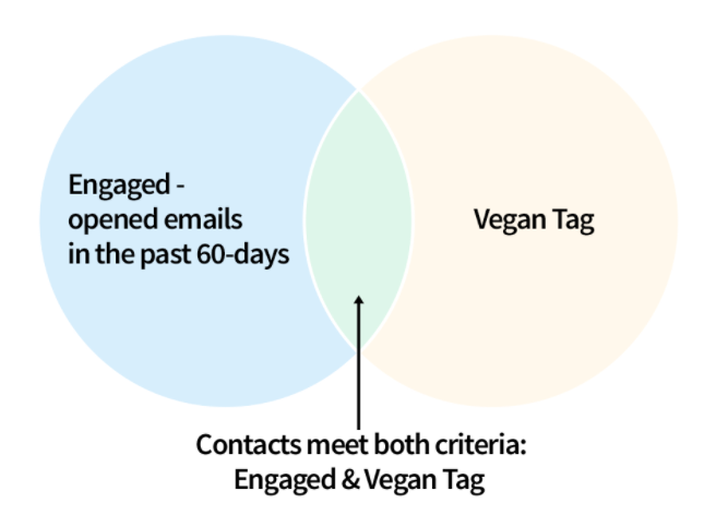 Diagram showing a custom segment for Vegan Tag and Engaged customer.