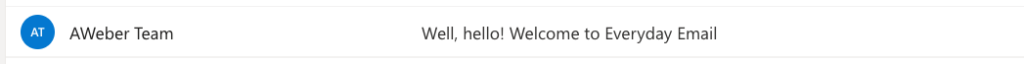 Subject line for an automated welcome email from AWeber