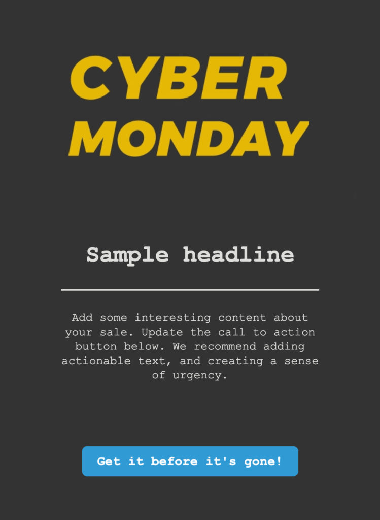 Email template used for Cyber Monday