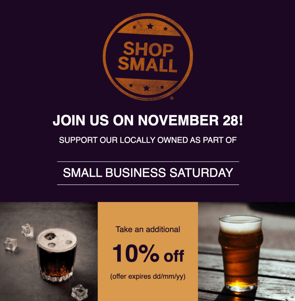 Small Business Saturday template that says "Shop small" and offers a 10% off discount.