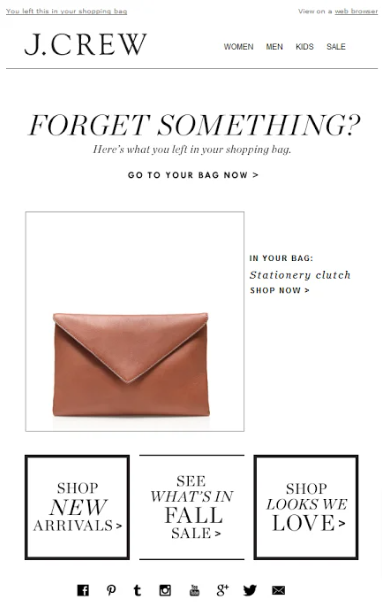 Abandoned cart email from J.Crew
