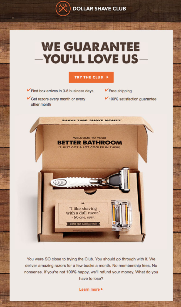 Dollar Shave Club cart abandonment email