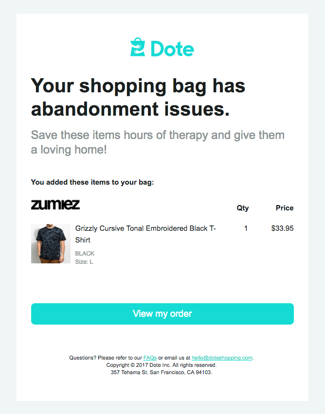 Dote abandoned cart email