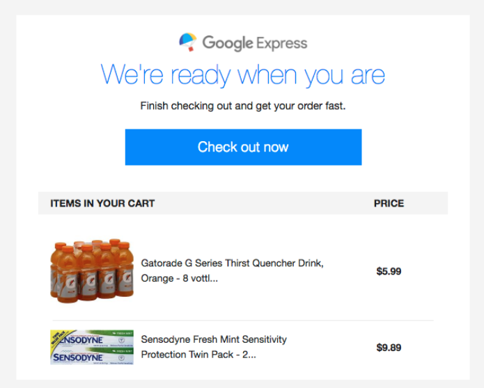Google Express Abandoned cart email