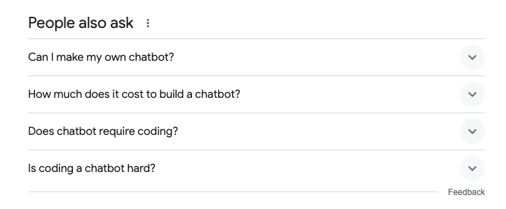 People also ask results for search term "chatbot"