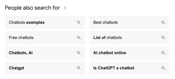 People also search for results from "chatbots" Google search