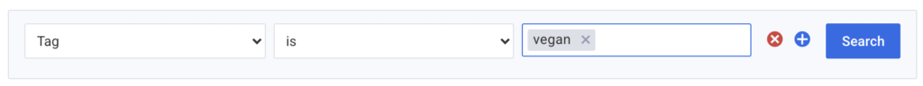 A search for subscribers where the tag is "vegan."