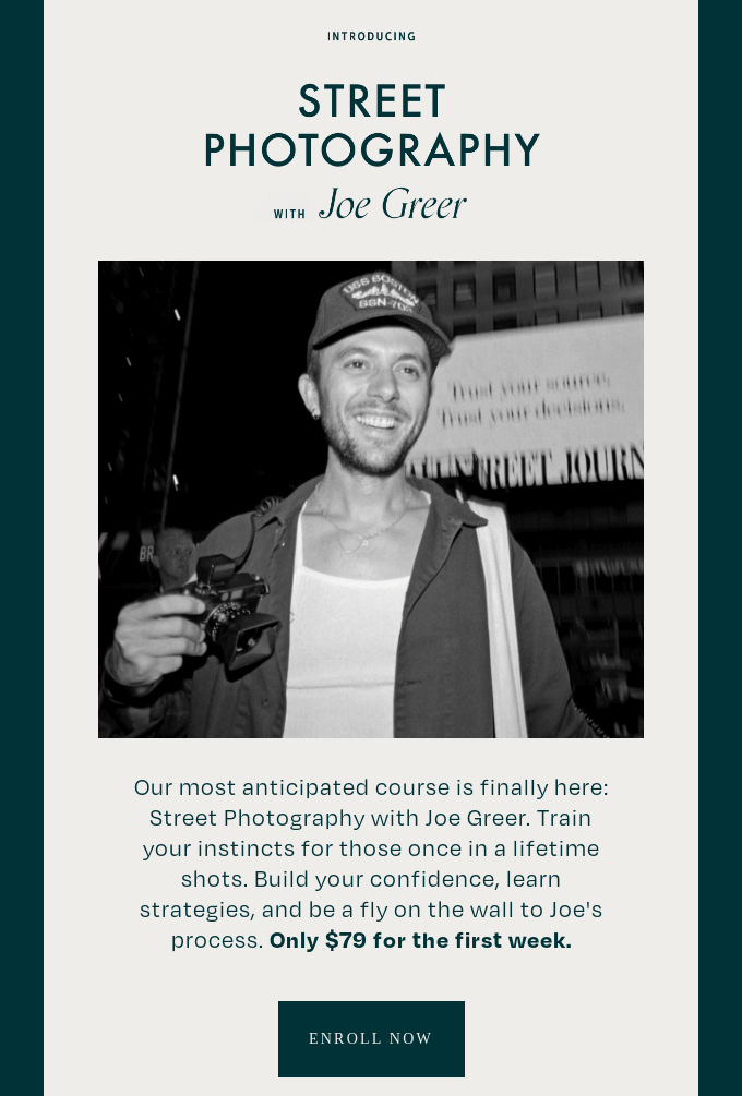 An email that says Street Photography with Joe Greer.