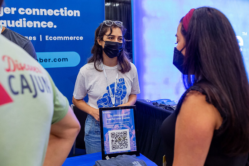 AWeber at a trade show using a QR code to increase signups