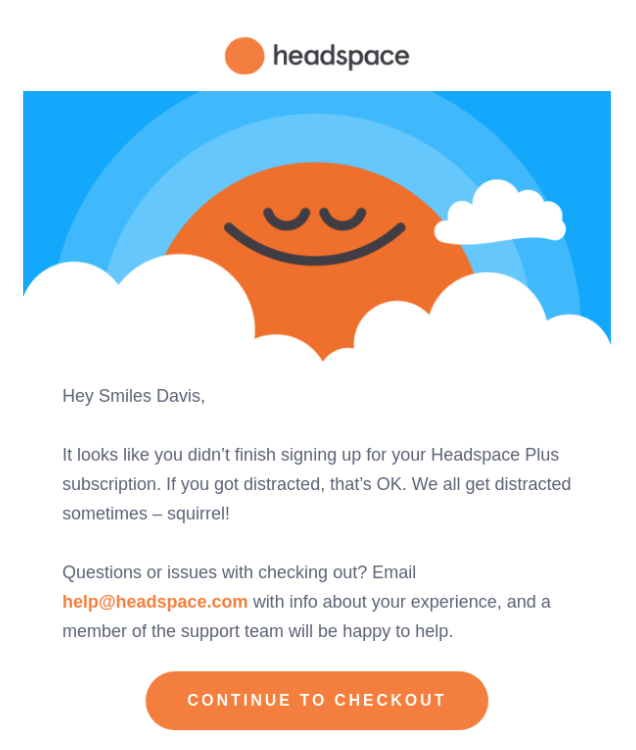 Actionable email example from Headspace