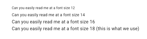Examples of email fonts sizes between 12. -18 from an AWeber newsletter
