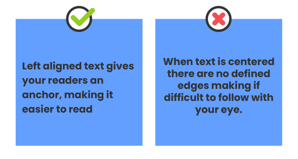 Left aligned text vs center aligned text