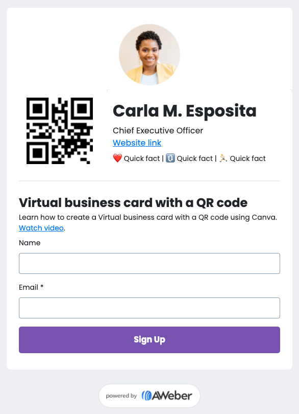 Virtual business card template in AWeber