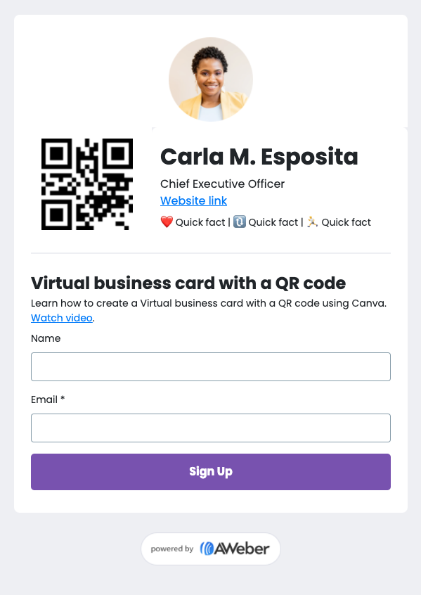 Virtual business card with qr code