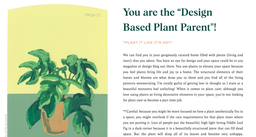 Design plant quiz results page