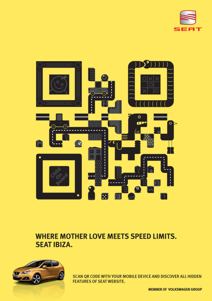 Printed ad for Volkswagen's Seat with QR code