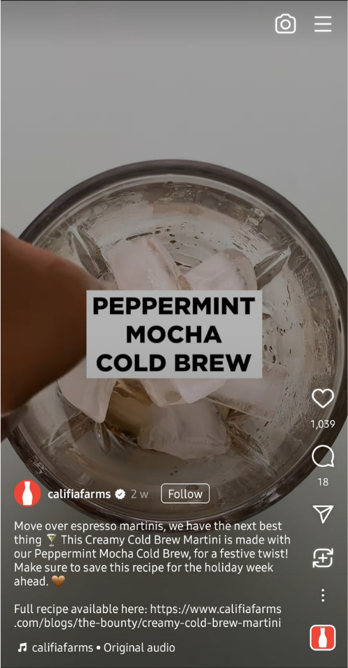 Example of business using Instagram videos to promote products