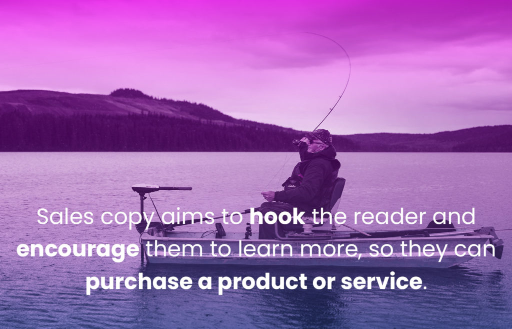Man fishing. Photo represents sales copy that aims to hook the reader.