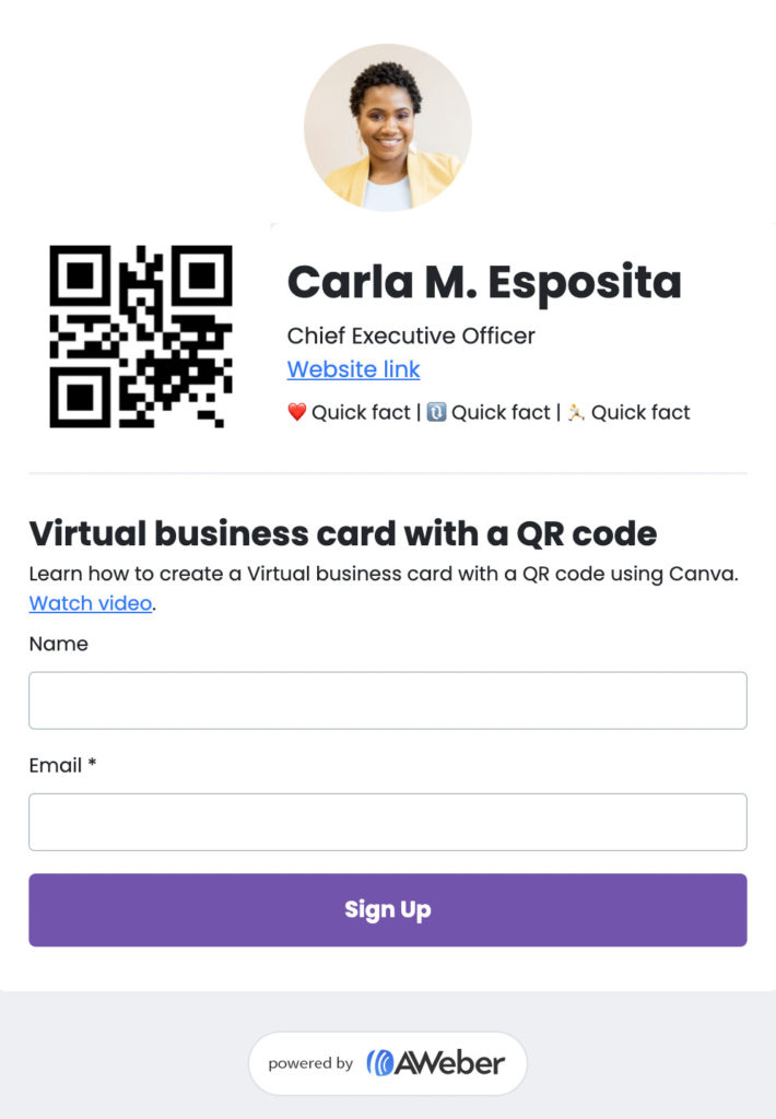 Virtual business card template from AWeber