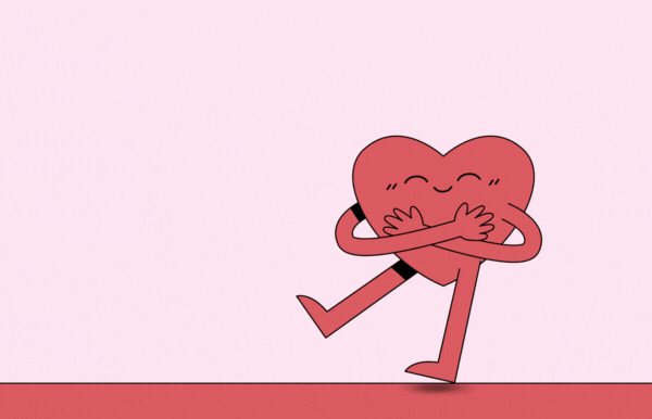 GIF de la Saint-Valentin avec "Merci pour l'amour" message apparaissant autour d'un coeur