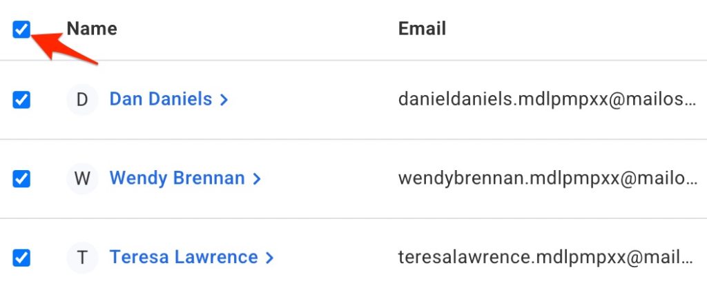 Select the check mark next to "Name" to select all the subscribers.