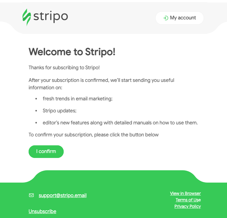 Confirmed opt-in email from Stripo