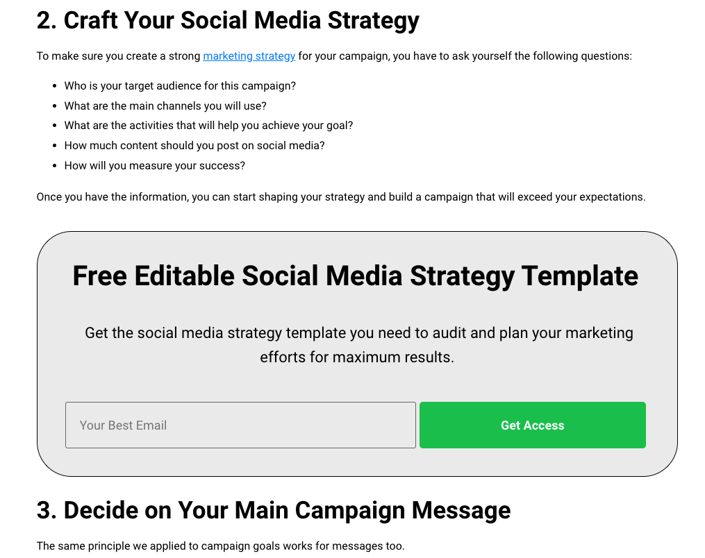 An example of how socialbee.com places their call to action in the middle of a blog post