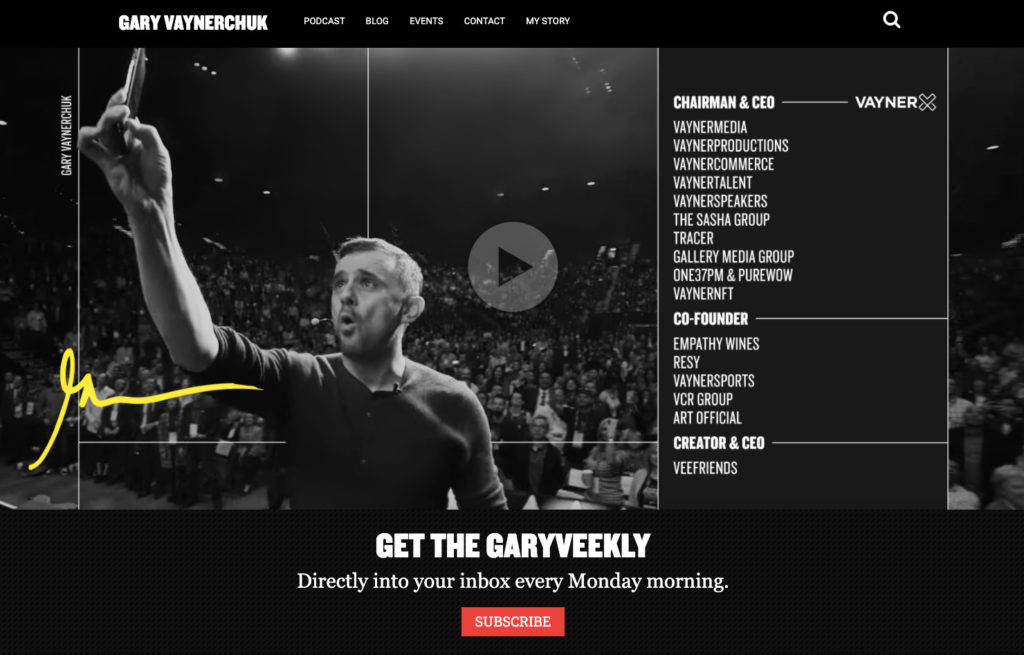 Action-oriented CTA button example from Gary Vaynerchuk