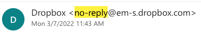 Email from DropBox using a no-reply address